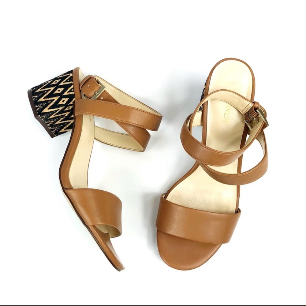 Nine West Gondola Block Heel Woven Aztec Ankle Strap Sandals